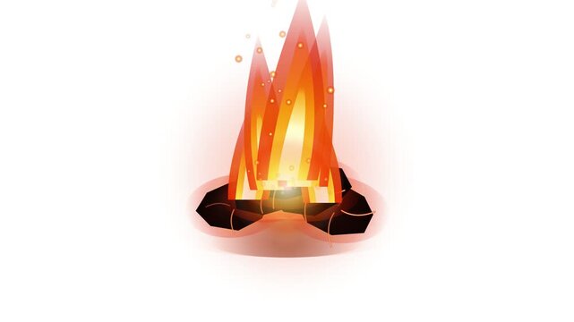 Animated campfire sprites flickering on white background 4K 60 FPS