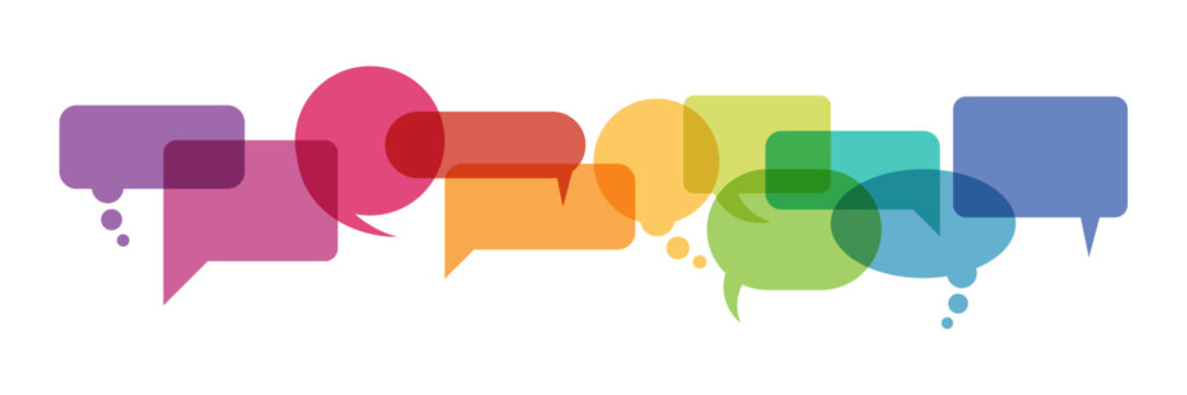 Design shows multiple colorful speech bubbles arranged in a line. The bubbles vary in size and color. They can be used for social media, presentations, or graphic design.