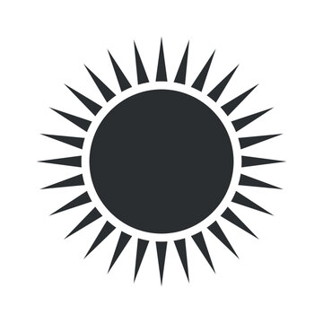 This vector design features a bold sun icon with a circular center and sharp, elongated rays extending outward, perfect for conveying brightness or warmth in graphics.