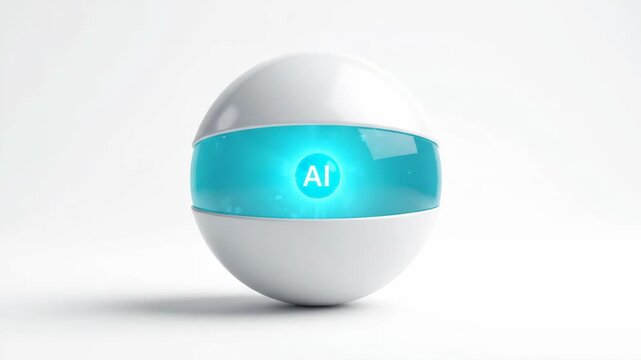 modern futuristic robot head with glowing eye on white background