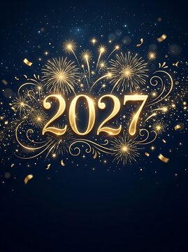 Celebration fireworks display with 2027 year decorative text on dark background