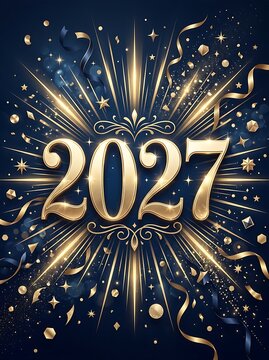 Celebration design with 2027 year number and fireworks explosion