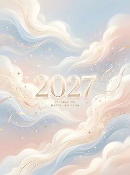 Happy new year 2027 celebration with colorful fireworks and books