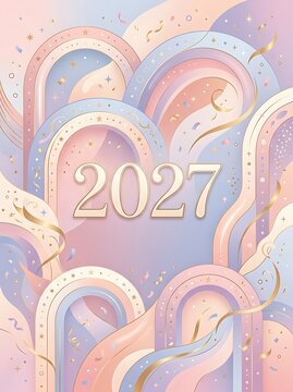 Elegant watercolor style year 2027 with soft pastel floral background