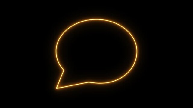 Neon glowing message box line icon animation text chat box sign symbol on black background 4k