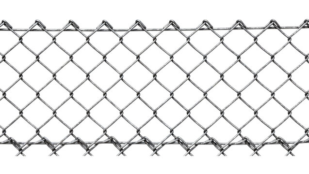 Metal chain link fence section diamond pattern, isolated on transparent background