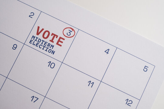 Vote Midterm Election Date on Calendar. Vote 2026. US flag. November 3. Election in United States