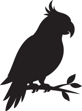 Black silhouette cockatoo parrot perched branch isolated vector logo icon