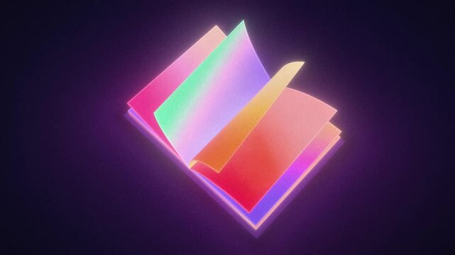Rotating Isometric Book With Turning Gradient Pages on Dark Purple