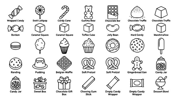 Sweets and Candy Editable Stroke Line Icons Collection Vector Set