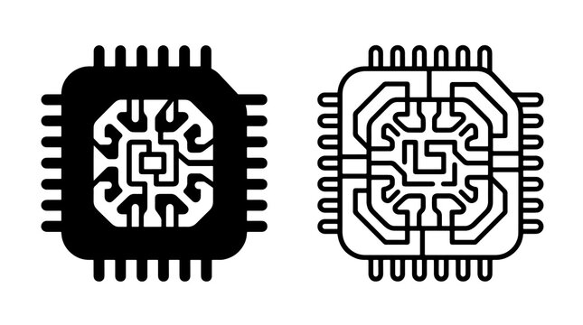 Microchip processor icon set highlighting computer hardware circuit board