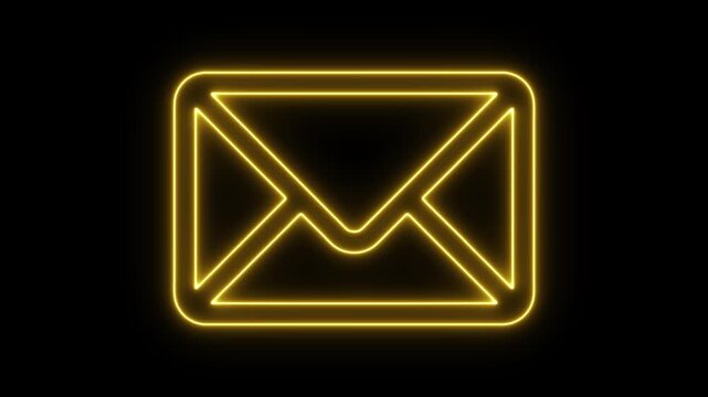 Neon glowing message box line icon animation text chat box sign symbol on black background 4k