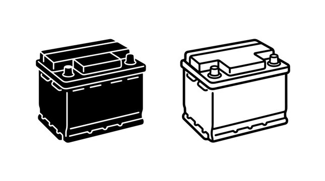 Car battery icons set with solid and outline design for energy systems