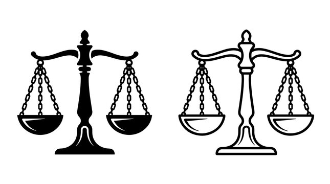 Justice scale law system icon set on transparent background