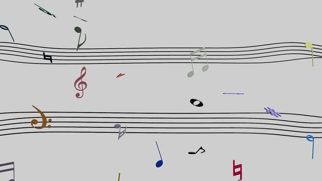 Musical score horizontal stave falling music notes audio pulse beats abstract 10 seconds animation screensaver visualiser motion graphics HD video 