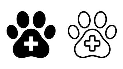 Medical pet paw print icon in black solid and outline vector styles © ＰＮＧ・アート