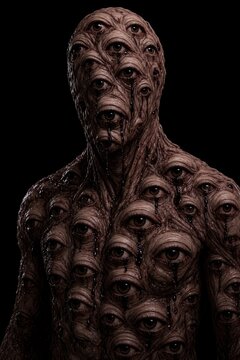 Creepy Horror Human Body Covered with Crying Eyeballs Illustration