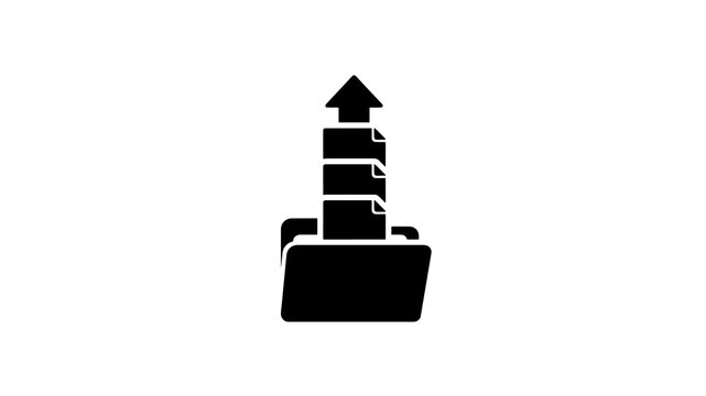 Folder upload icon showing document stack and upward arrow graphic