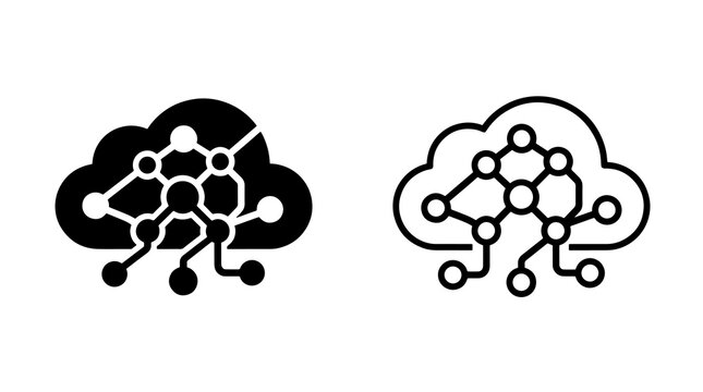 Cloud computing network node icons for digital data storage solutions