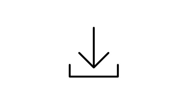 Download arrow button icon with black lines for simple digital interface