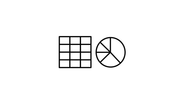 Data spreadsheet and pie chart line art icon for business presentation