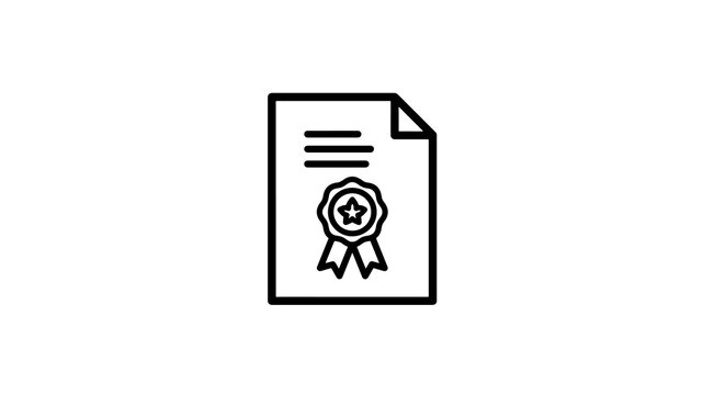 Certificate document icon with black lines and star seal for education