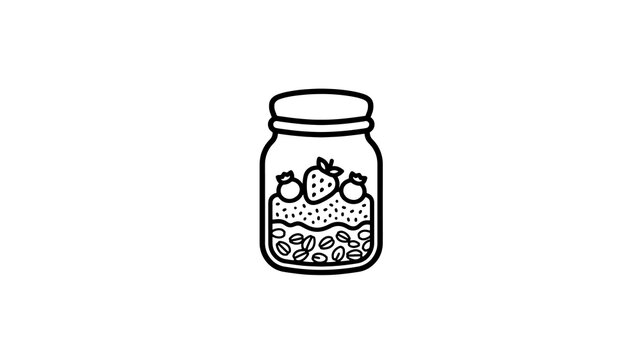 Healthy overnight oats jar with fresh fruit line art transparent background