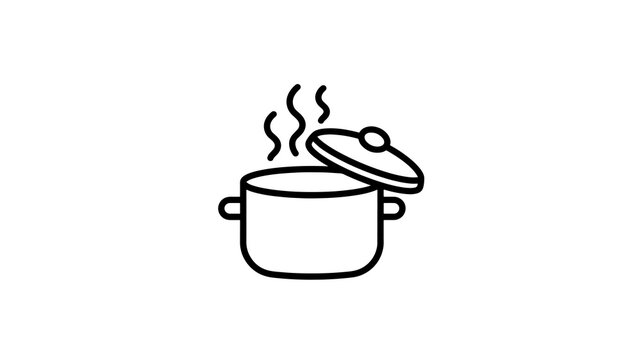Cooking pot with steaming hot food line art on a transparent background