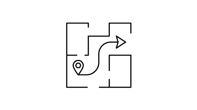 Route navigation path icon with location pin on grid floor plan layout