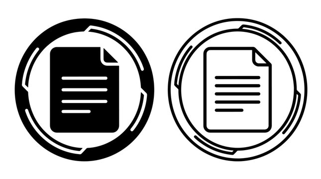 Circular document file contract icons in linear and solid glyph style