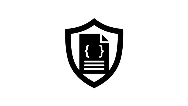 Coding document security icon with curly brackets inside protective shield