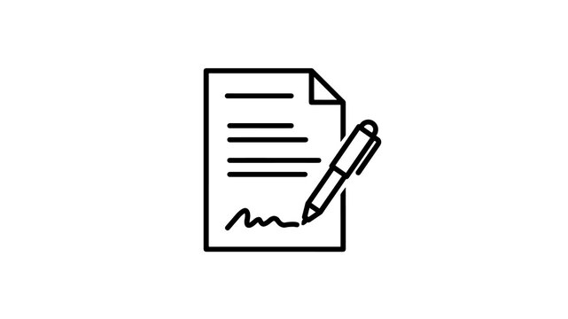 Document signature icon with black outline for digital contract signing
