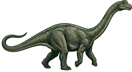 Large Herbivorous Brachiosaurus Dinosaur Walking Vector Illustration © Daffa