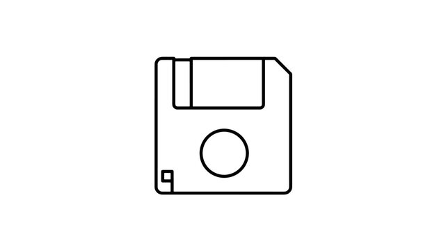 Floppy disk icon with outline style on a simple flat transparent background