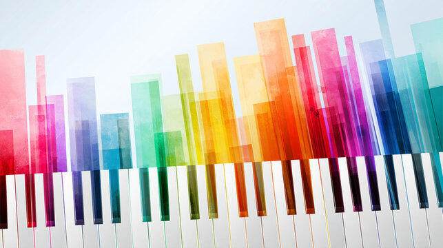 Abstract colorful piano keyboard wallpaper background, vibrant artistic representation of music and creativity, with copy space