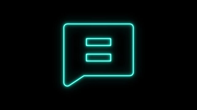 Neon glowing message box line icon animation text chat box sign symbol on black background 4k