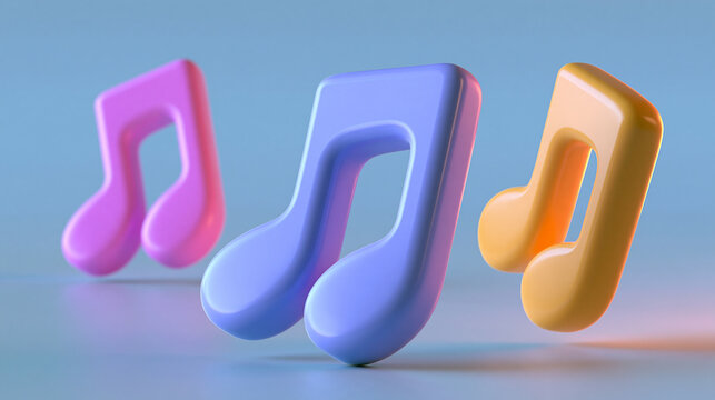 Playful musical notation 3D illustration in pastel colors, soft rounded shapes, with copy space