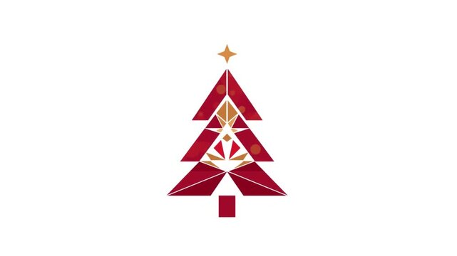 Abstract red Christmas tree vector design with geometric pattern and star.