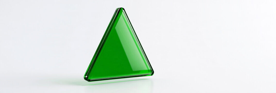 Gr&uuml;nes dreieckiges Glasobjekt auf wei&szlig;em Hintergrund, 3D-Illustration