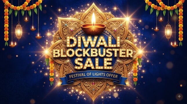 Diwali blockbuster sale festival of lights golden star banner