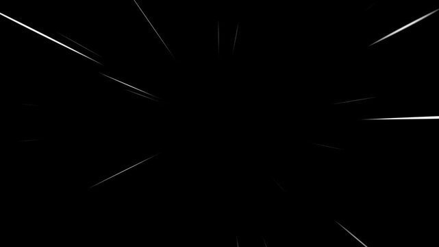 White super explosion anime, cartoon and comic speed line streak effect, exploding fast motion zoom with hand-drawn manga action graphic abstract energy on 4k black background.