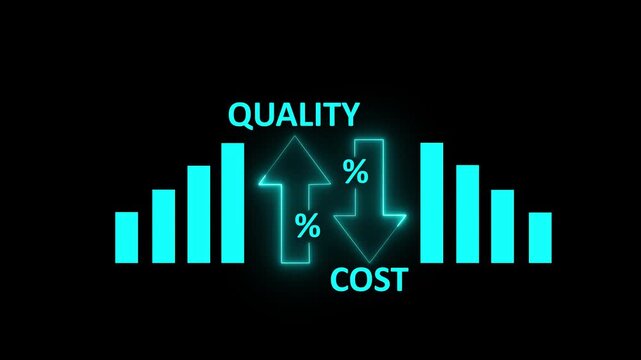 Quality vs Cost Comparison Chart with Business Decision Making and Performance Analysis Concept on Black Background..