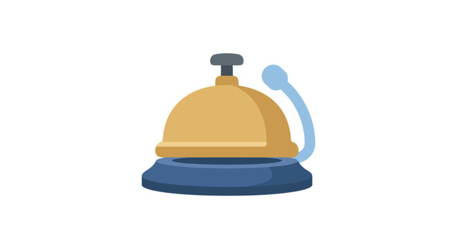 A golden service bell rests on a blue base against a white background