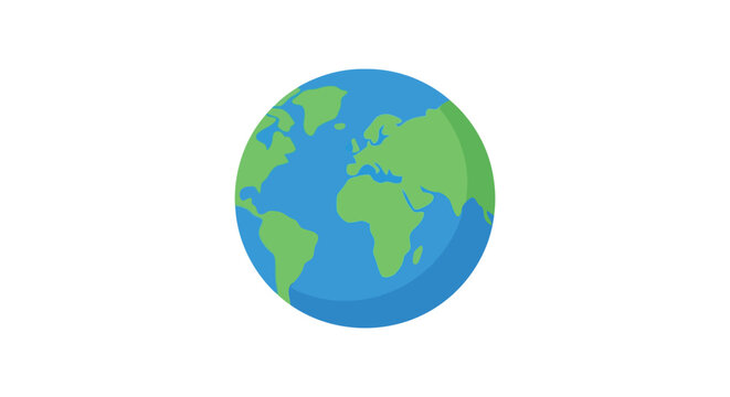 Stylized globe illustration with blue oceans and green landmasses on a white background