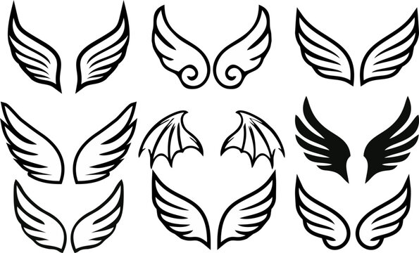 A set of cupid wings silhouette icon, wing vector Valentines Day vector isolated on transparent background