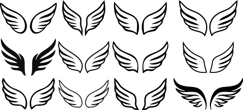 A set of cupid wings silhouette icon, wing vector Valentines Day vector isolated on transparent background