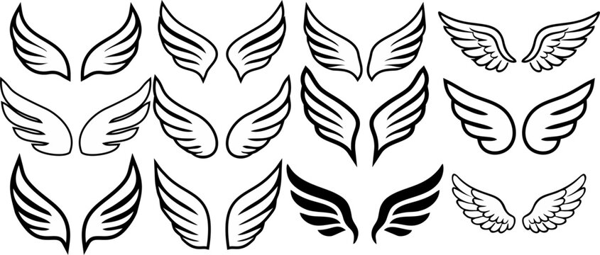 A set of cupid wings silhouette icon, wing vector Valentines Day vector isolated on transparent background