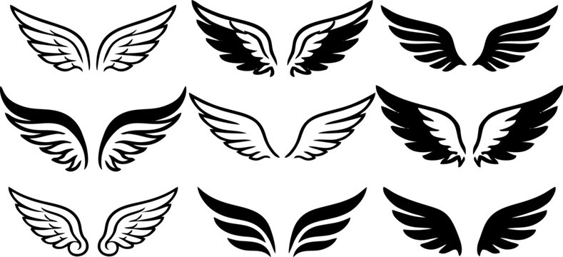 A set of cupid wings silhouette icon, wing vector Valentines Day vector isolated on transparent background