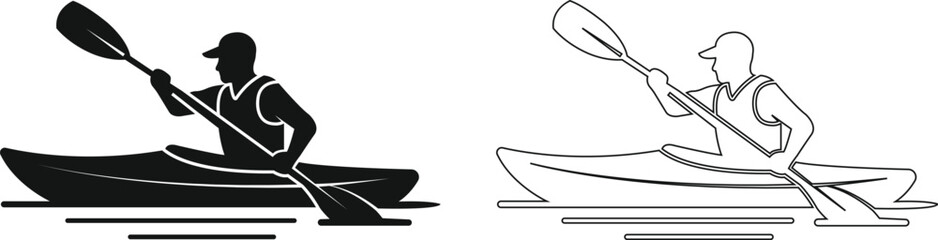 Canoe kayak kayaking paddle rower water sport icon set collection in black flat and line style editable outdoor activity elements group isolated on transparent background vector symbol © Asia