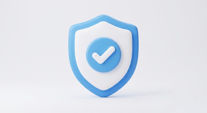 Blue security shield icon with white checkmark symbolizing safety and verified protection.